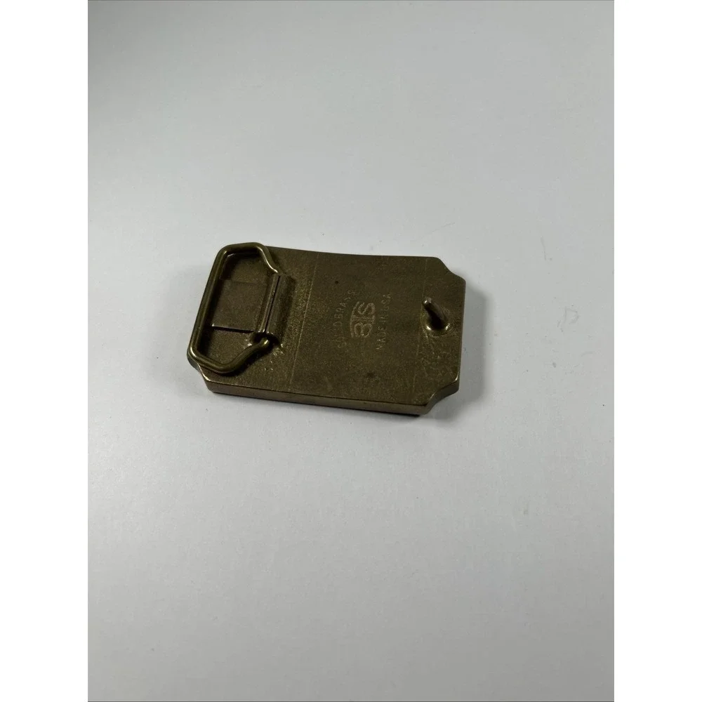 Vintage Solid Brass Leather Mountain Landscape‎ Belt Buckle Made USA